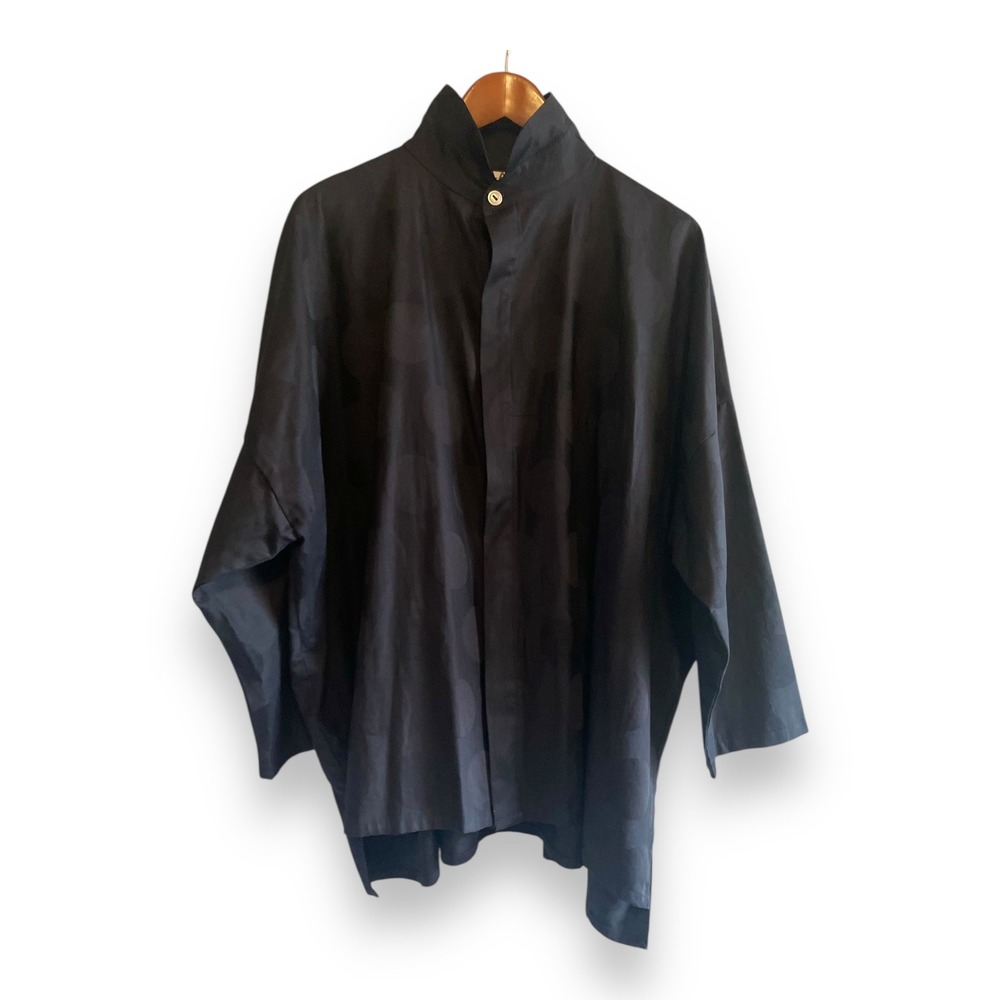 Planet by Lauren G Oversized Black Dot Jacquard Shirt Cotton Tunic One Size USA